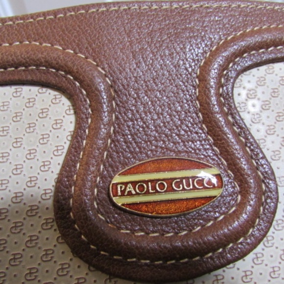 Vtg PAOLO GUCCI GG Pattern women's leather oatmeal shoulder bag - Picture 10 of 16